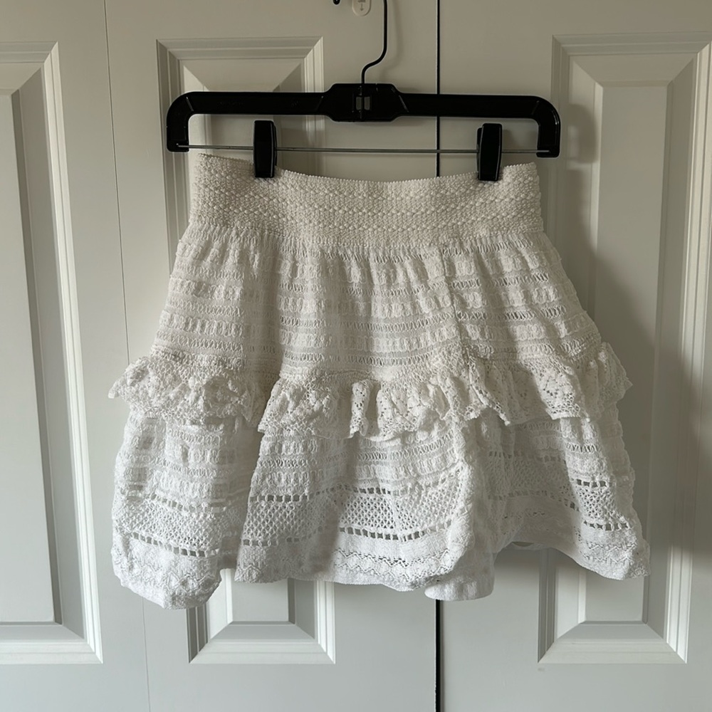 Aerie Textured Lace Ruffle Mini Skirt